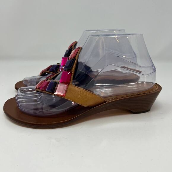 Cole Haan Women's Heeled Flip Flop Leather Sandals Size 7.5B Crystals - Picture 6 of 13